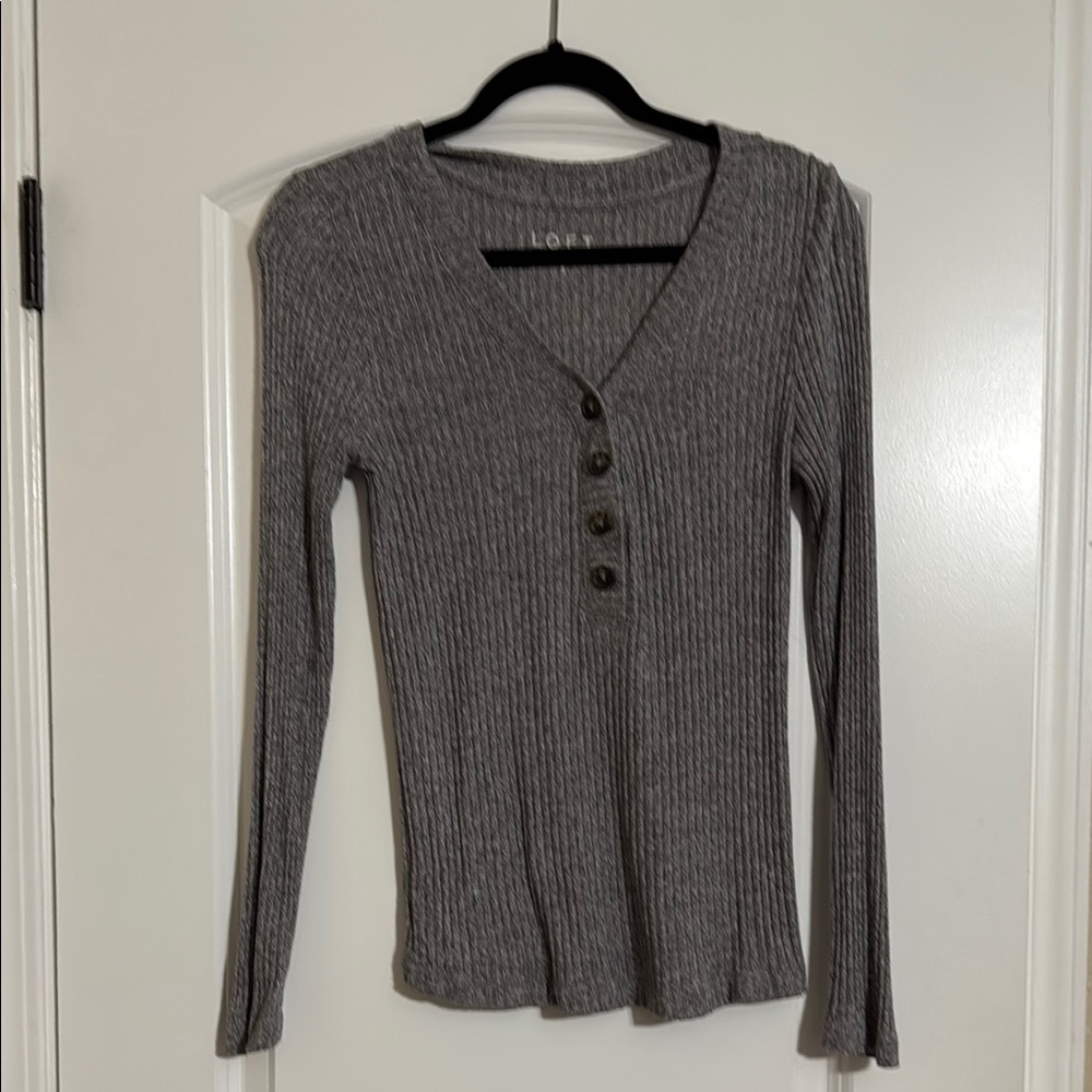 Gray Loft Ribbed Long Sleeve Top sweater